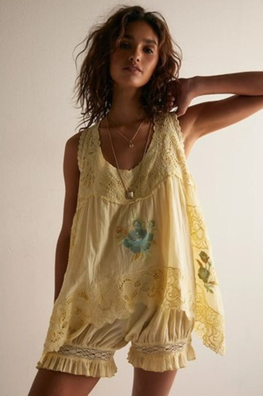 Free People Eye Catcher Bloomsie Romper, NWT, Size XS, Yellow